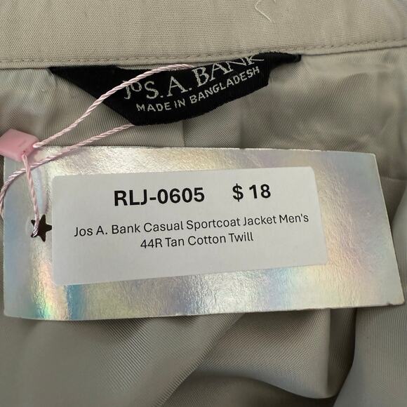 Jos A. Bank Casual Sportcoat Jacket Men's 44R Tan Cotton Twill - Picture 6 of 9